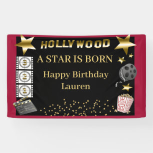 Banderoles Black Red Gold Hollywood Une étoile est née annive