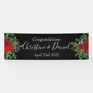 Banderoles Black & Red Peony & Rose Floral Mariage