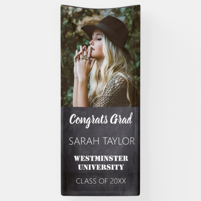Banderoles Black Rustic Chalkboard Graduation Photo personnal (Vertical)