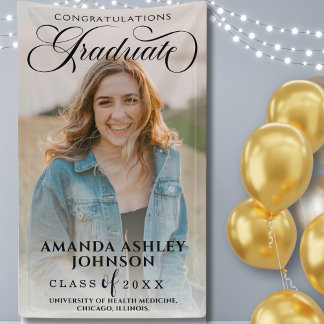 Banderoles Black Script Félicitations Photo Graduation