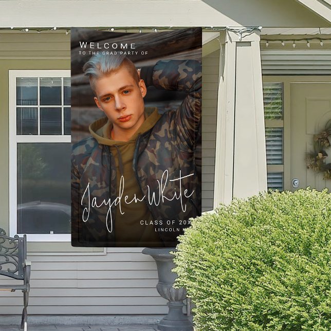 Banderoles Black Simple Modern Script Photo Graduation Party (Black Simple Modern Script Photo Graduation Party Banner)