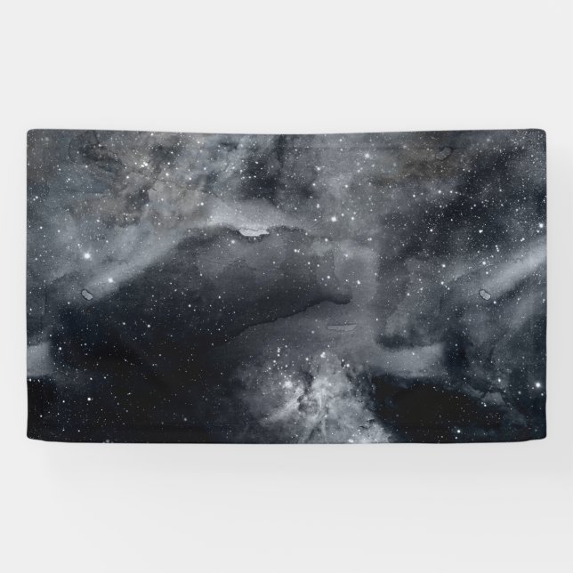 Banderoles Black White Galaxy Nebula Painting (Horizontal)