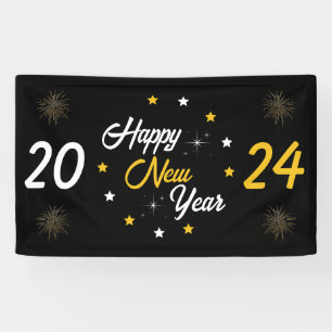 Banderoles Black White & Gold Star Bonne année 2024
