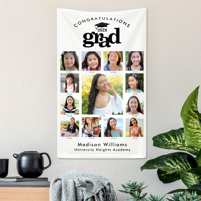 Banderoles Black White Graduation K-12 Photo Collage Moderne (Créateur téléchargé)