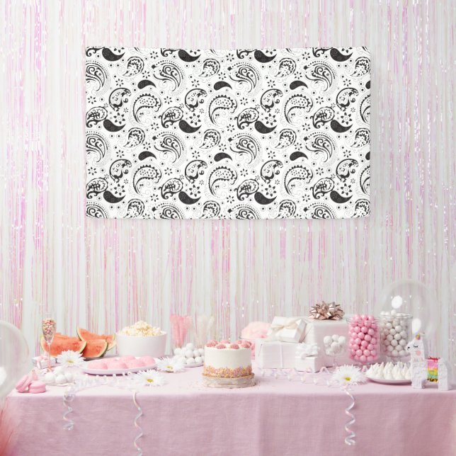 Banderoles Black & White Paisley Pattern –Elegant Textile Art (Fête)