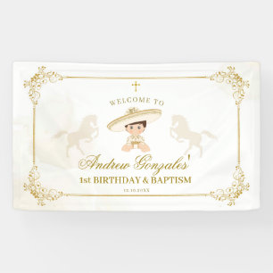 Banderoles Blanc Gold Mexicain Boy Baptême 1er anniversaire G