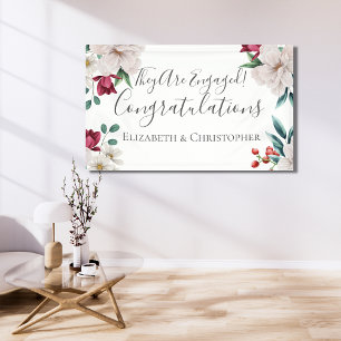 Banderoles Blanc Rose Foncé Rouge Floral Feuillage Fiançaille