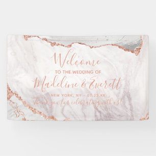 Banderoles Blanc & Rose Gold Agate Marbre Mariage Bienvenue