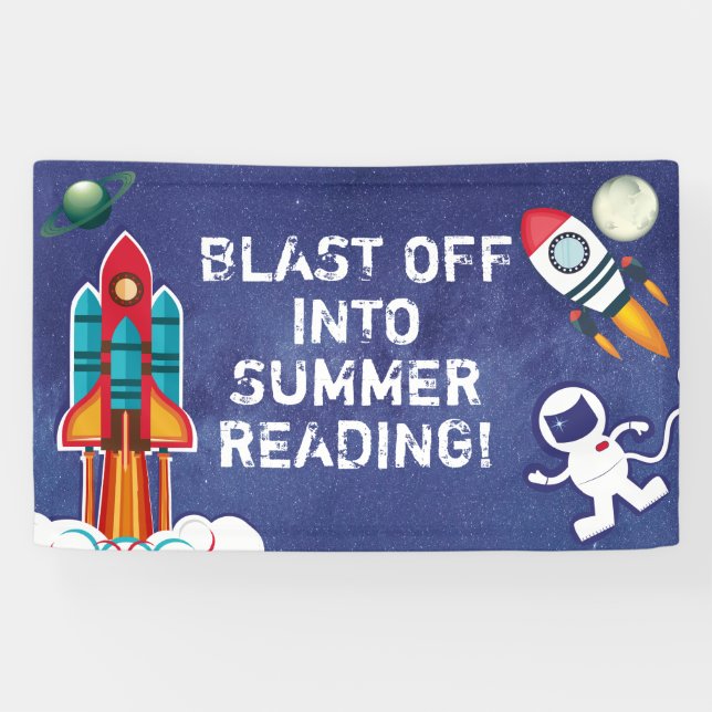 Banderoles Blast Off In Summer Reading Bibliothèque personnal (Horizontal)