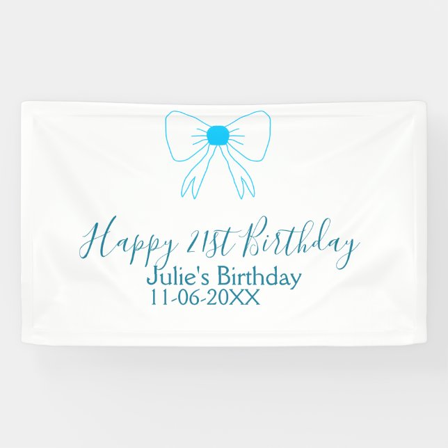 Banderoles Bleu arc heureux 21e anniversaire nom date petite  (Horizontal)