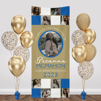 Banderoles Bleu & Bronze Gold Photo Collage Graduation Vinyl