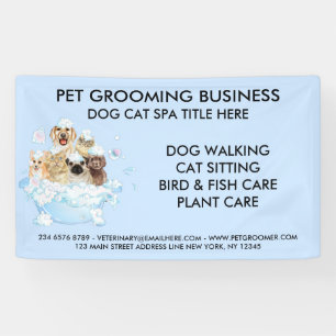 Banderoles Bleu bulle Grooming assis Chien Chat Spa Bain