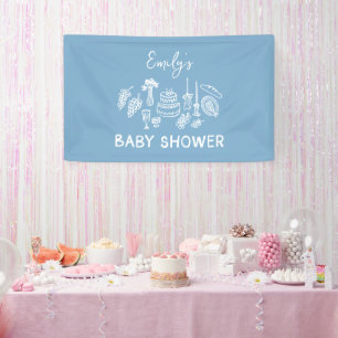 Banderoles Bleu Coquette Baby shower moderne main dessiné