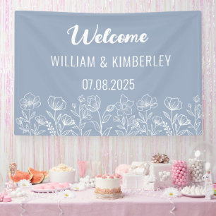 Banderoles Bleu Dusty Floral Rustique Simple Mariage moderne