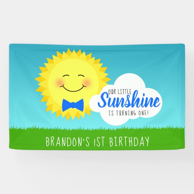 Banderoles Bleu et Jaune soleil fête d'anniversaire (Horizontal)