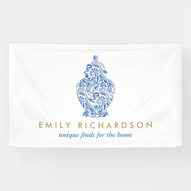 Banderoles Bleu Ginger Pottery Logo Designer Blanc/Bleu (Horizontal)