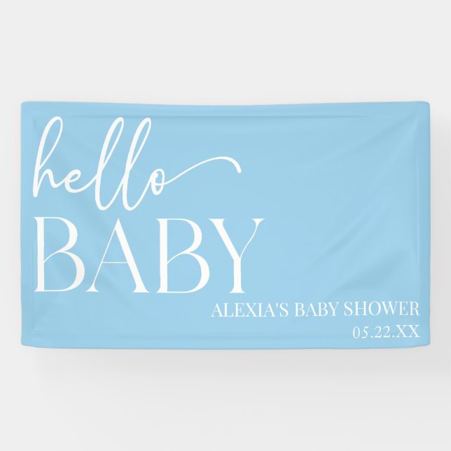 Banderoles Bleu minimaliste Hello Baby shower bébé (Horizontal)