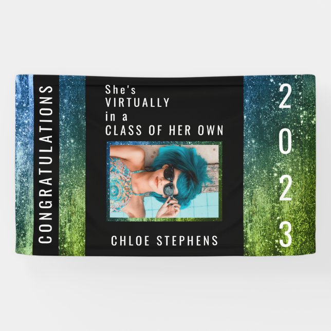 Banderoles Bleu Ombre | Green Faux Parties scintillant Photo  (Horizontal)