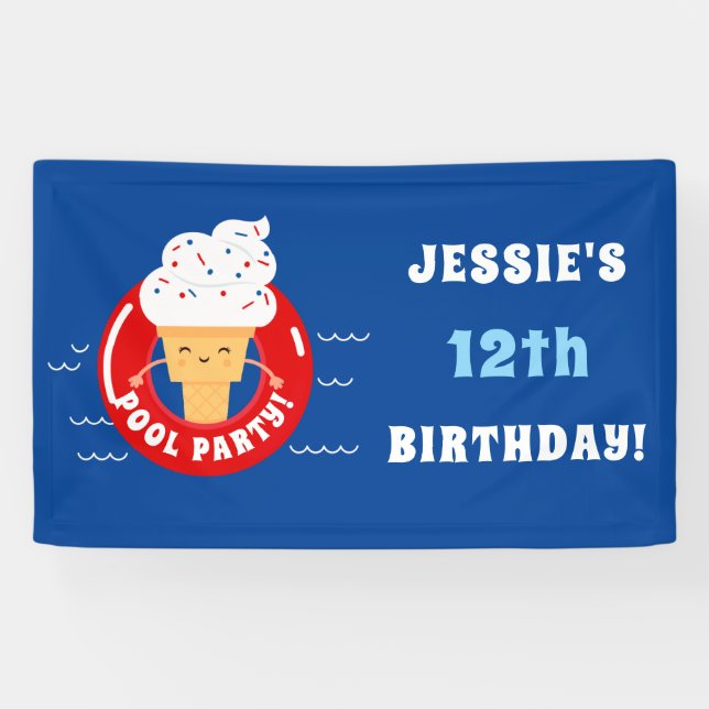 Banderoles Bleu rouge Crème Bleue Piscine pour enfants Été (Horizontal)