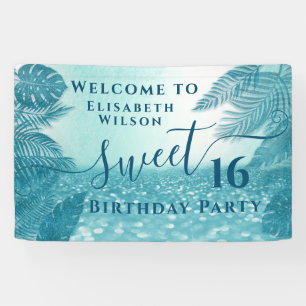 Banderoles Bleu tropical feuille gliterie sweet sixteen