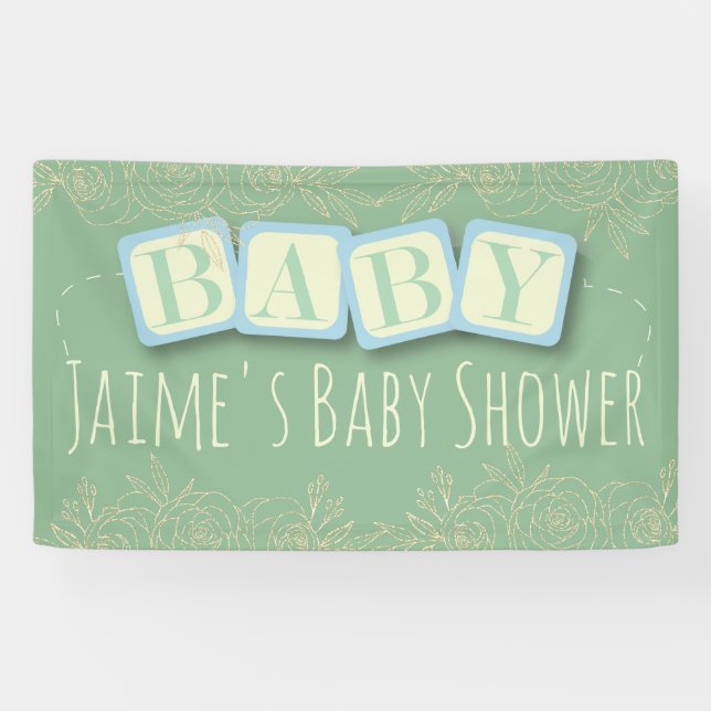 Banderoles Blocs Bébé Mignons Fête de Naissance Garçon (Horizontal)