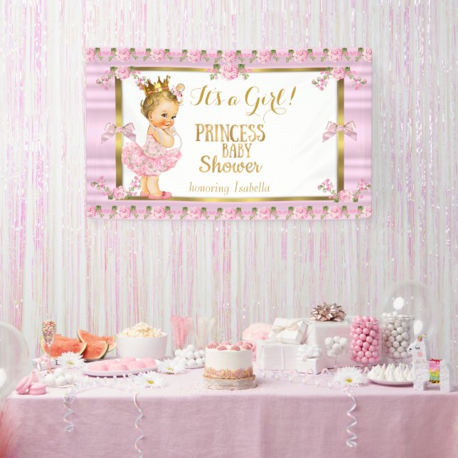 Banderoles Blonde Girl Princess Baby shower Rose Gold Tutu (Fête)