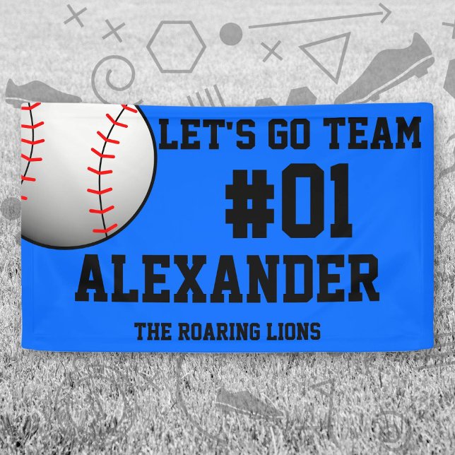 Banderoles Blue Black Baseball Team Spirit (Blue and Black Baseball Let's Go Team Banner. Celebrate your high school or college athlete.)