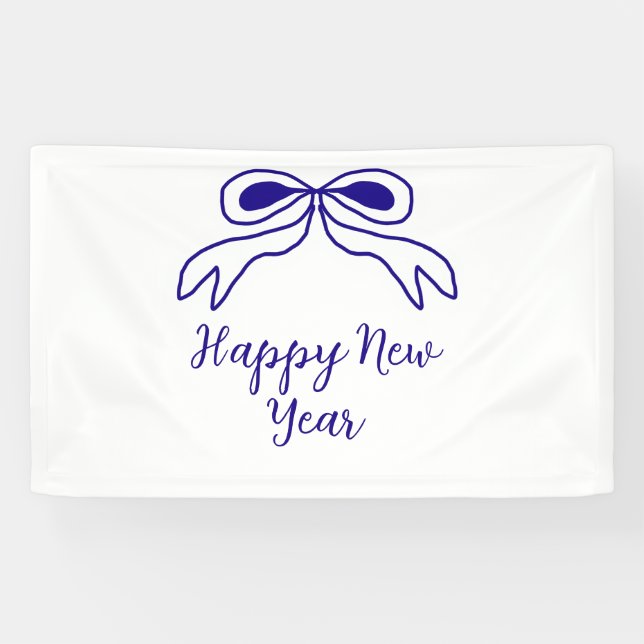 Banderoles Blue bow happy new year name date simple minimal  (Horizontal)