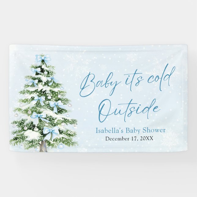 Banderoles Blue Bows Girl Baby It's Cold Outside Baby Shower (Horizontal)