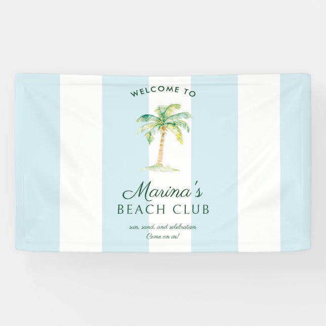 Banderoles Blue Cabana Stripes Palm Beach Club Welcome (Horizontal)