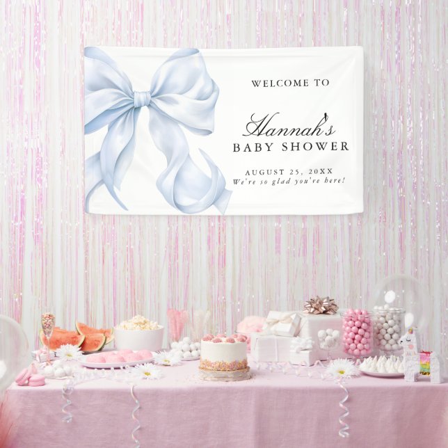 Banderoles Blue Coquette Bow Boy Baby Shower Welcome Sign (Fête)