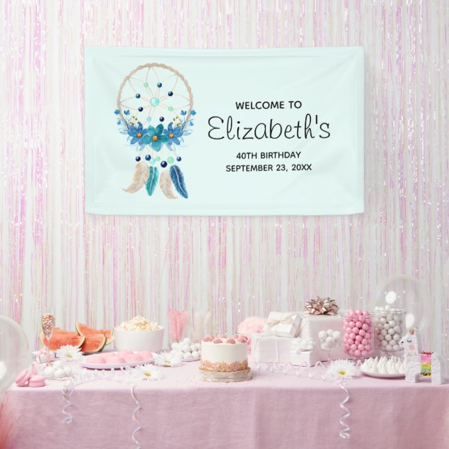 Banderoles Blue Dreamcatcher Design Boho élégant Anniversaire (Fête)