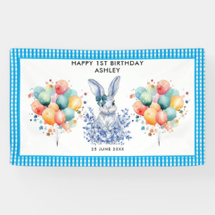 Banderoles Blue Floral Rabbit 1er anniversaire pour les enfan