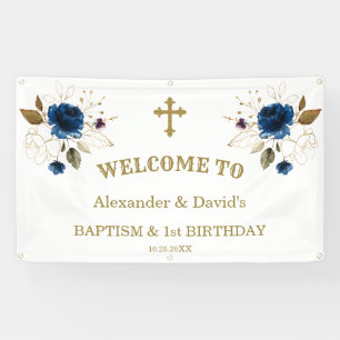 Banderoles Blue Flowers Boys Twins 1er Affiche de bienvenue d