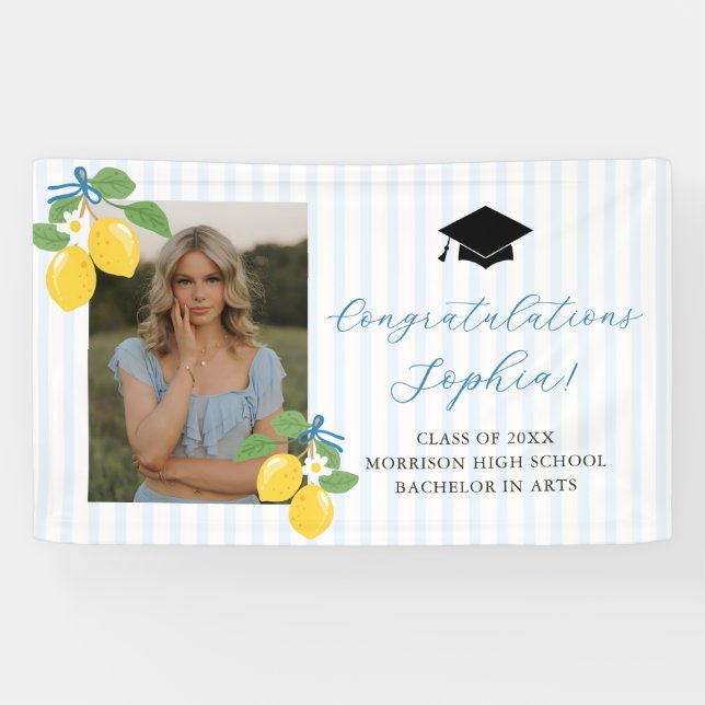 Banderoles Blue Freshly Lemon Citrus Graduation Party (Horizontal)