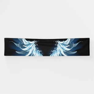 Banderoles Blue Glowing Angel Wings on black background