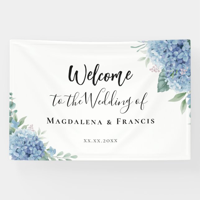 Banderoles Blue Hydrangea flowers wedding welcome (Horizontal)
