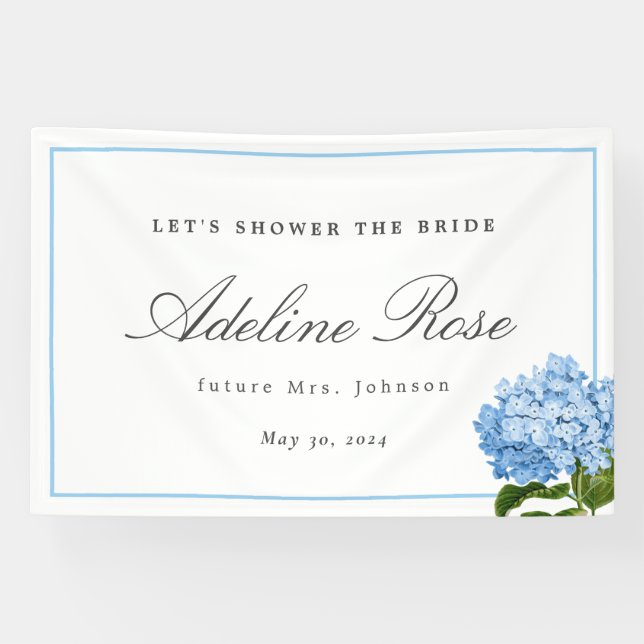 Banderoles Blue Hydrangea Shower the Bride Nom et date (Horizontal)