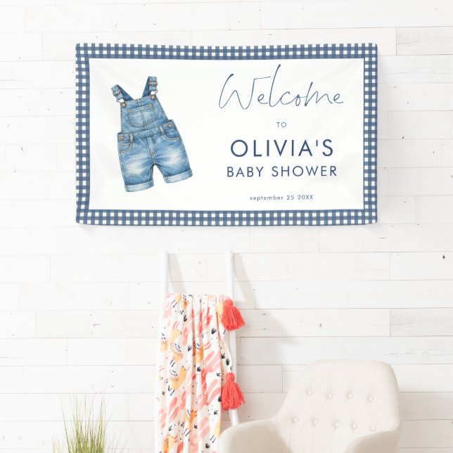 Banderoles Blue Jean Denim Gingham Boy Welcome Baby Shower  (En situation)
