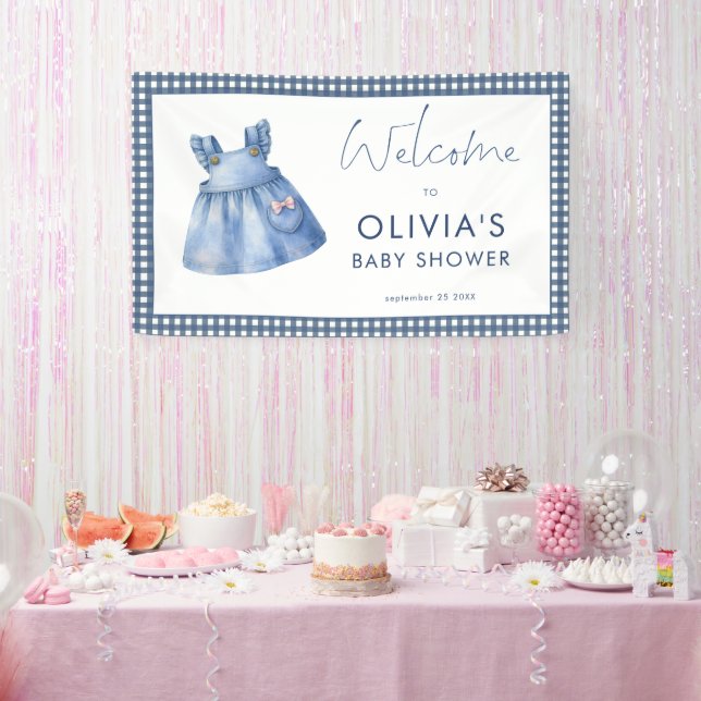 Banderoles Blue Jean Denim Gingham Girl Welcome Baby Shower  (Fête)