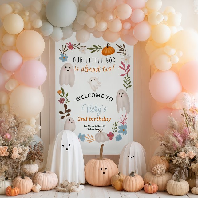 Banderoles Blue Little Boo Halloween 2e anniversaire Bienvenu (Blue Little Boo Halloween 2nd Birthday Welcome Banner)