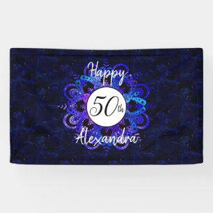 Banderoles Blue Mandala Space Stars Boho 50e fête d'anniversa