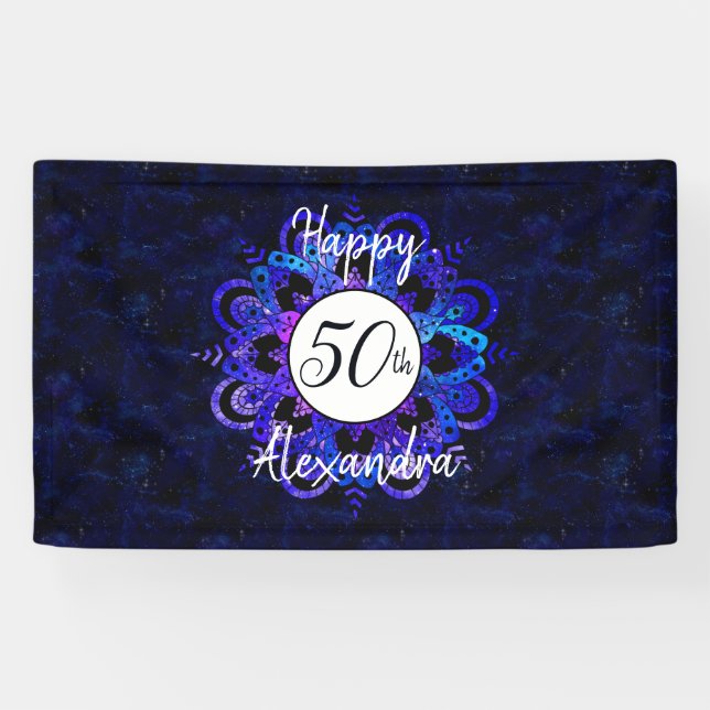 Banderoles Blue Mandala Space Stars Boho 50e fête d'anniversa (Horizontal)