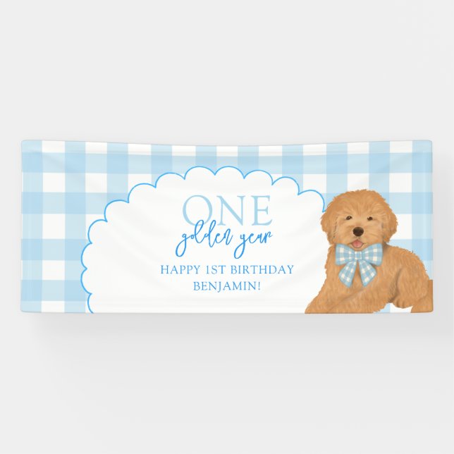 Banderoles Blue One Golden Year Doodle Puppy 1st Birthday (Horizontal)