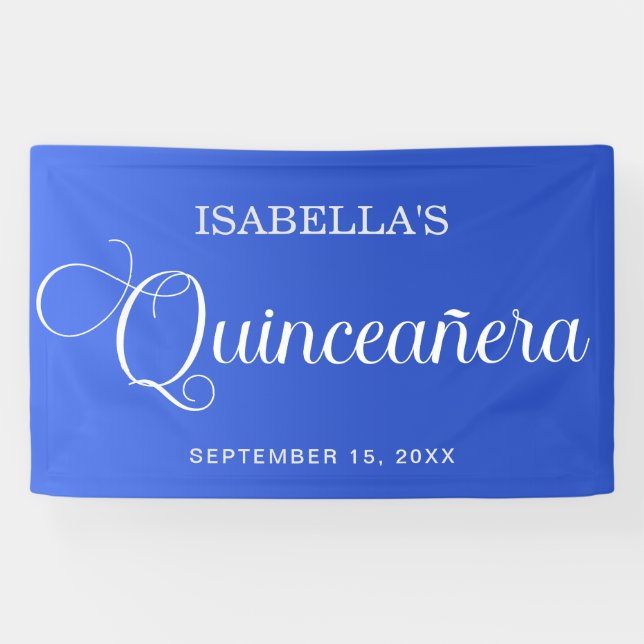 Banderoles Blue Quinceañera Anniversaire Élégant Script (Horizontal)