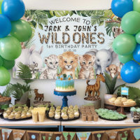 Blue Safari Twins Wild Ones 1er anniversaire Bienv