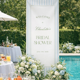 Banderoles Blue & Sage Striped Bridal Shower Welcome Banner