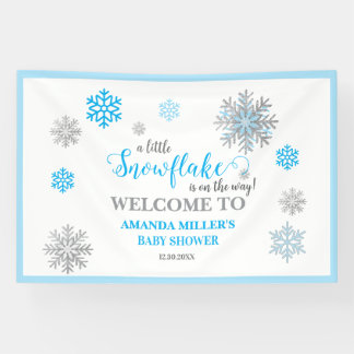 Banderoles Blue Silver Glittery Snowflake Winter Baby Shower 