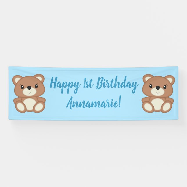 Banderoles Blue Teddy Bear fête d'anniversaire (Horizontal)