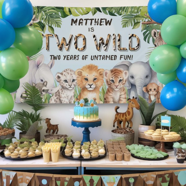 Banderoles Blue Two Wild Boy 2e anniversaire Safari fond (Two Wild, Second BIrthday backdrop)
